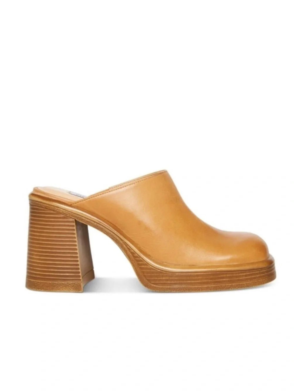 Steve Madden Flirtie Tan Leather Clogs Platform Mules Size 8 Square Toe 90s